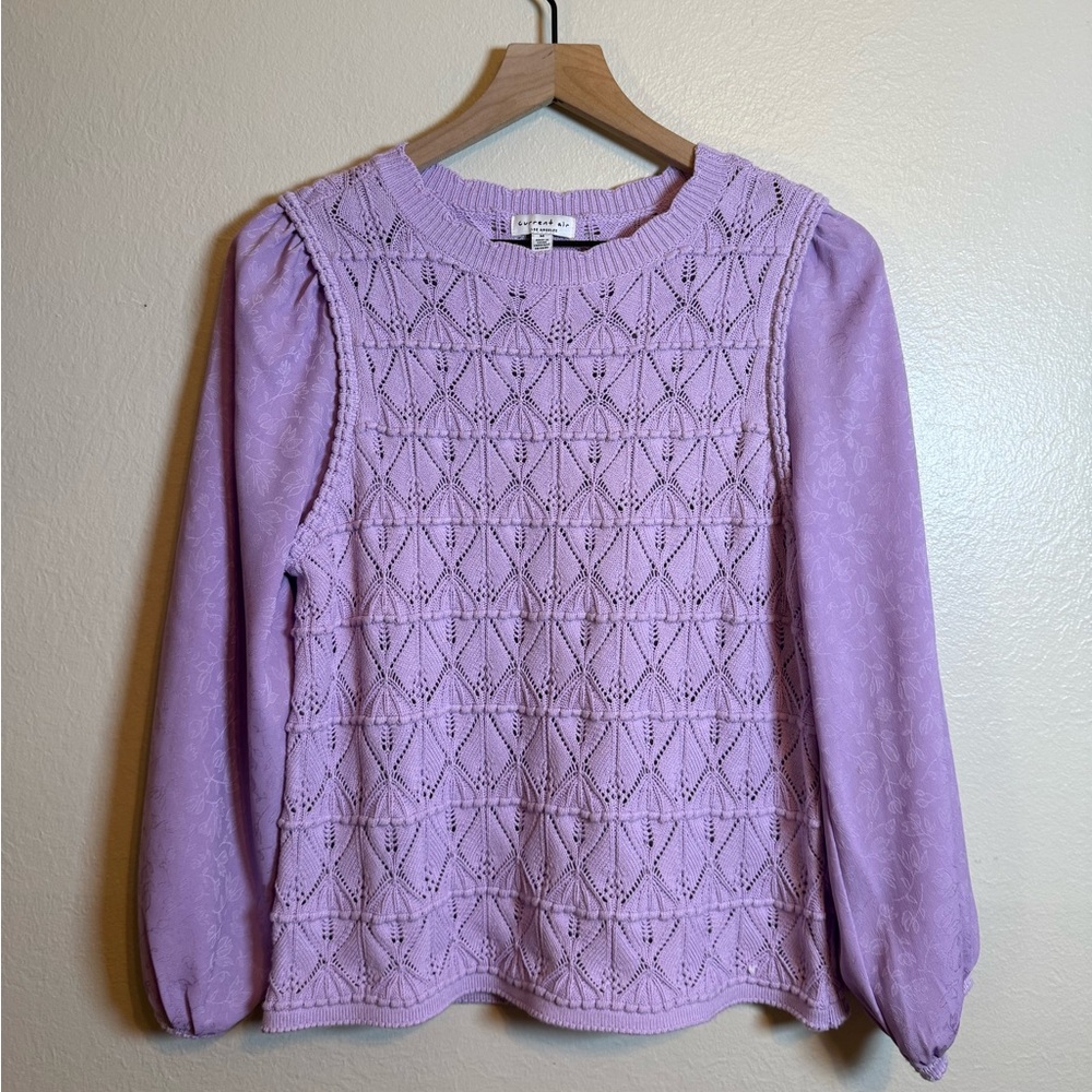 Current Air‎ Crochet Top with Jacquard Puff Sleeves